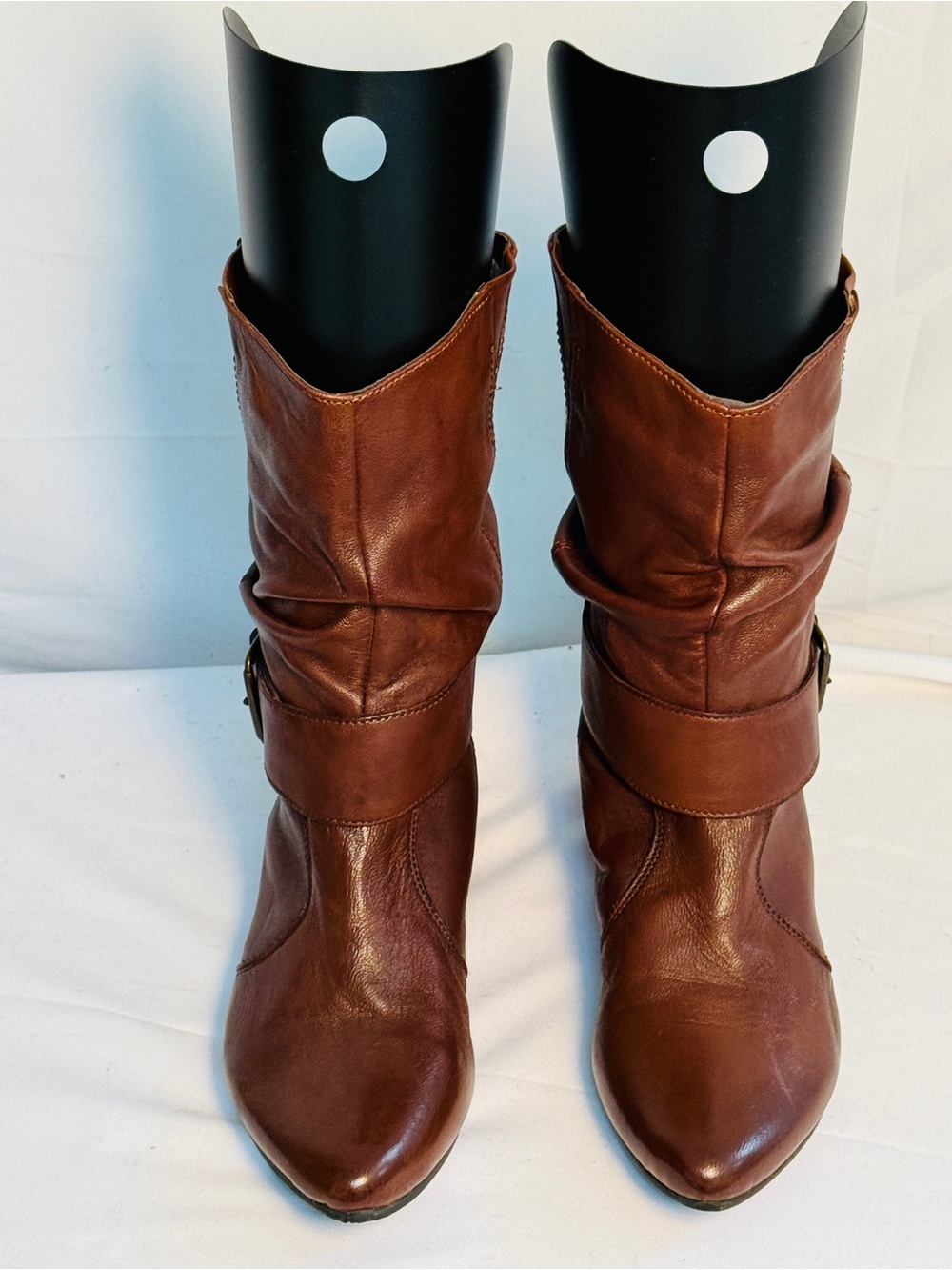 SAN MARINA Chestnut Brown Slouchy Mid-Calf Leather Boots